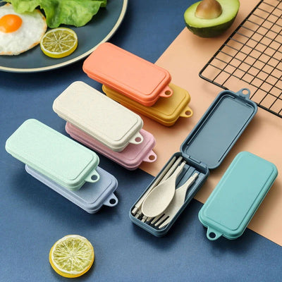 4Pcs Portable Tableware Set Wheat Straw Dinnerware Detachable Cutlery Travel Tableware Picnic Dinnerware Set Camping Cutlery Set - Slobuy