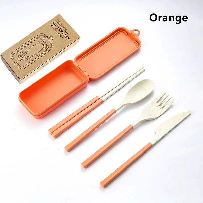 4Pcs Portable Tableware Set Wheat Straw Dinnerware Detachable Cutlery Travel Tableware Picnic Dinnerware Set Camping Cutlery Set - Slobuy