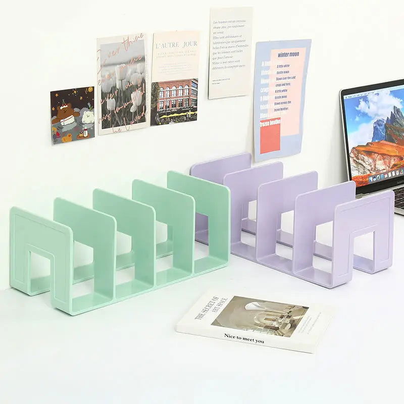 4 Grids DIY Wooden Book Storage Organizer Stand File CD Storage Shelf Nordic Desktop Book Case Mini Office File Stands Supplies - Slobuy