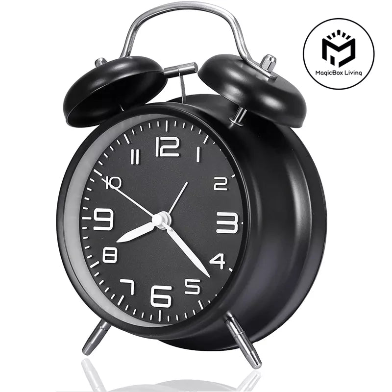4 Inch Twin Bell Loud Alarm Clock Metal Frame 3D Dial with Backlight Battery Operate Desk Table Alarm Clock For Home and Office - Slobuy