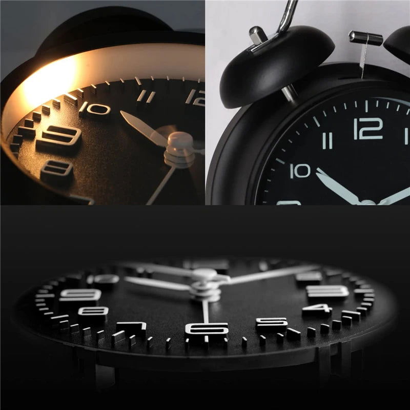 4 Inch Twin Bell Loud Alarm Clock Metal Frame 3D Dial with Backlight Battery Operate Desk Table Alarm Clock For Home and Office - Slobuy