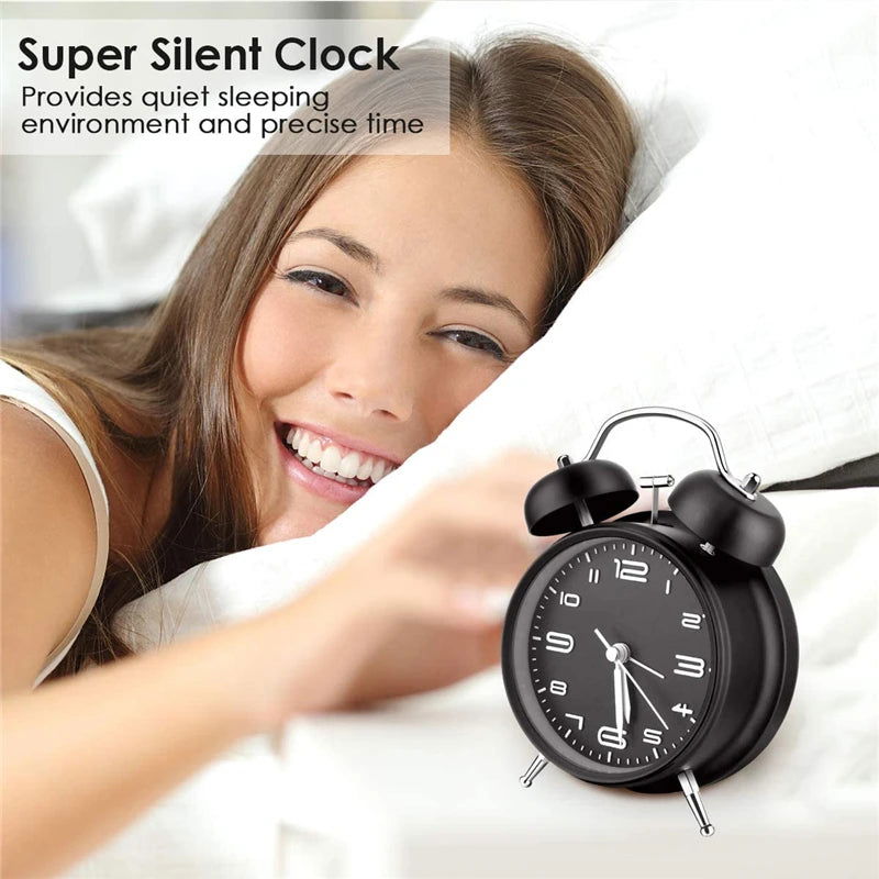 4 Inch Twin Bell Loud Alarm Clock Metal Frame 3D Dial with Backlight Battery Operate Desk Table Alarm Clock For Home and Office - Slobuy