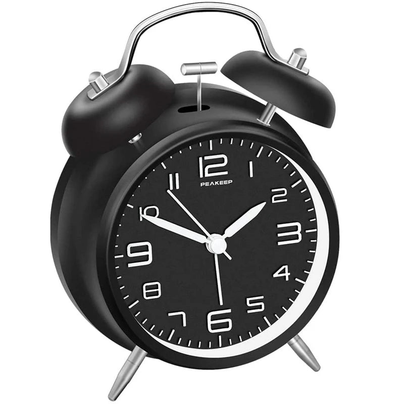4 Inch Twin Bell Loud Alarm Clock Metal Frame 3D Dial with Backlight Battery Operate Desk Table Alarm Clock For Home and Office - Slobuy