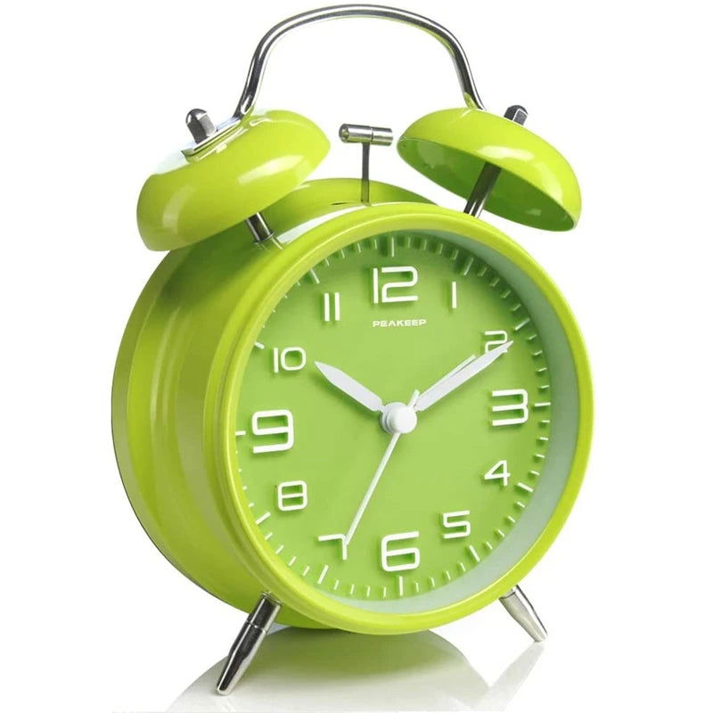 4 Inch Twin Bell Loud Alarm Clock Metal Frame 3D Dial with Backlight Battery Operate Desk Table Alarm Clock For Home and Office - Slobuy