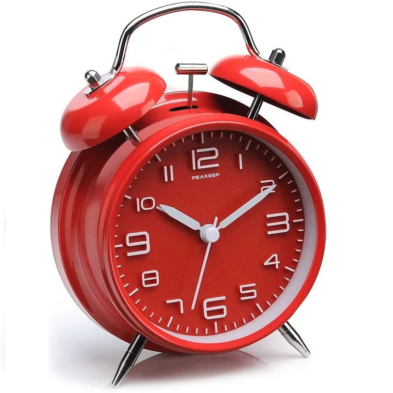 4 Inch Twin Bell Loud Alarm Clock Metal Frame 3D Dial with Backlight Battery Operate Desk Table Alarm Clock For Home and Office - Slobuy