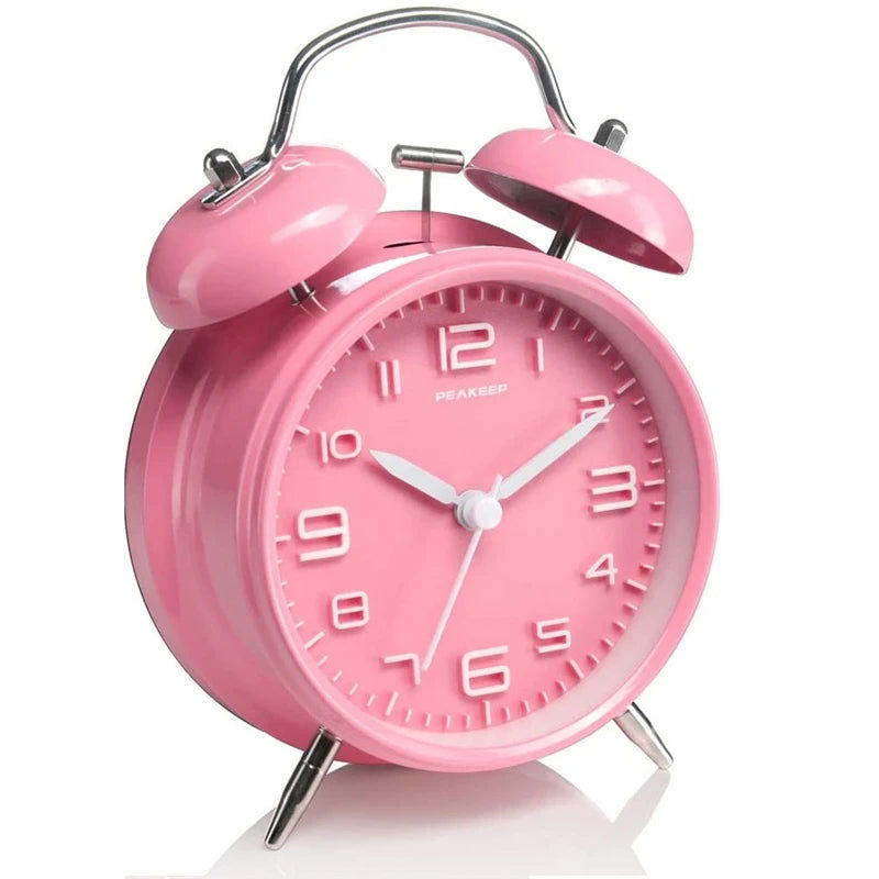 4 Inch Twin Bell Loud Alarm Clock Metal Frame 3D Dial with Backlight Battery Operate Desk Table Alarm Clock For Home and Office - Slobuy