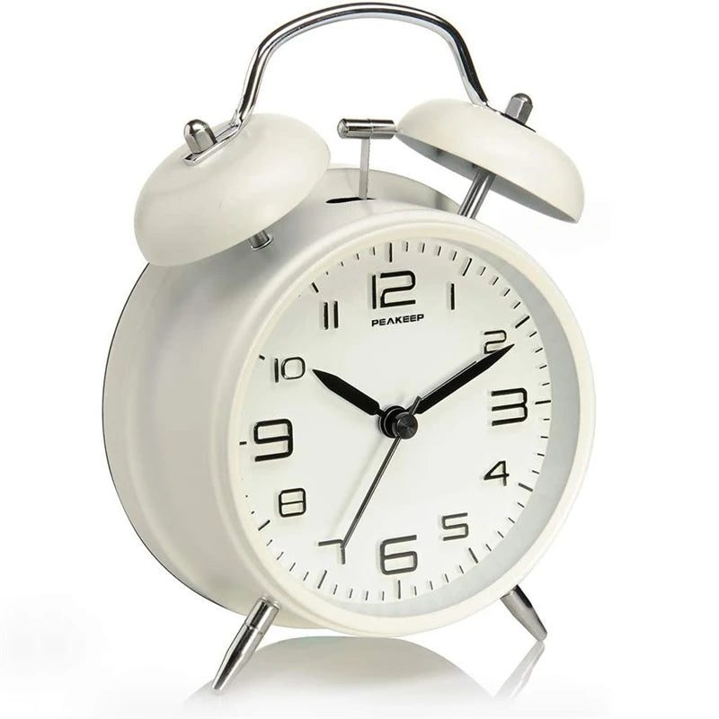 4 Inch Twin Bell Loud Alarm Clock Metal Frame 3D Dial with Backlight Battery Operate Desk Table Alarm Clock For Home and Office - Slobuy