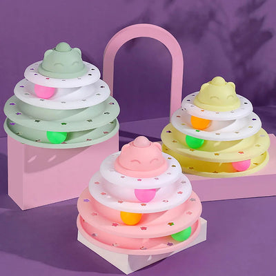 4 Levels Cat Toy Tower Turntable Roller Balls Toys Interactive Intelligence Training Track Puzzle Funny Games Accessories - Slobuy