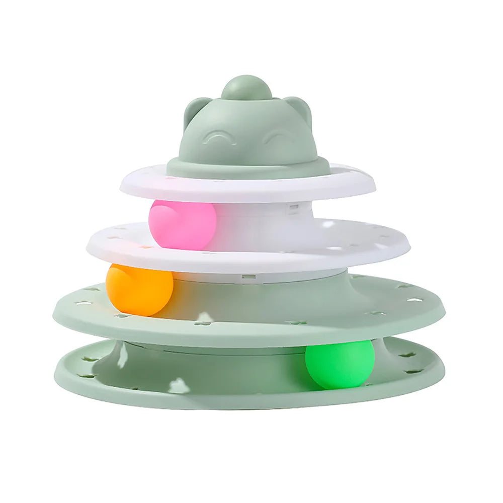 4 Levels Cat Toy Tower Turntable Roller Balls Toys Interactive Intelligence Training Track Puzzle Funny Games Accessories - Slobuy