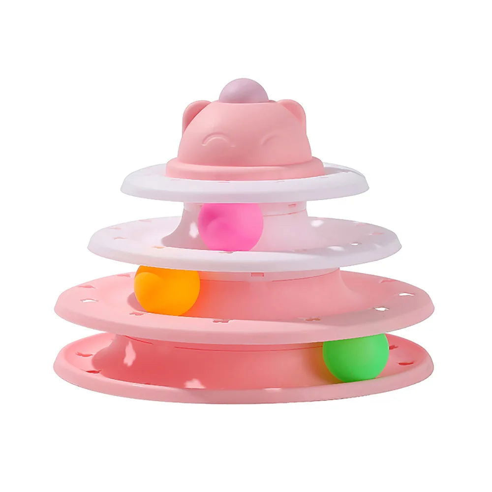 4 Levels Cat Toy Tower Turntable Roller Balls Toys Interactive Intelligence Training Track Puzzle Funny Games Accessories - Slobuy