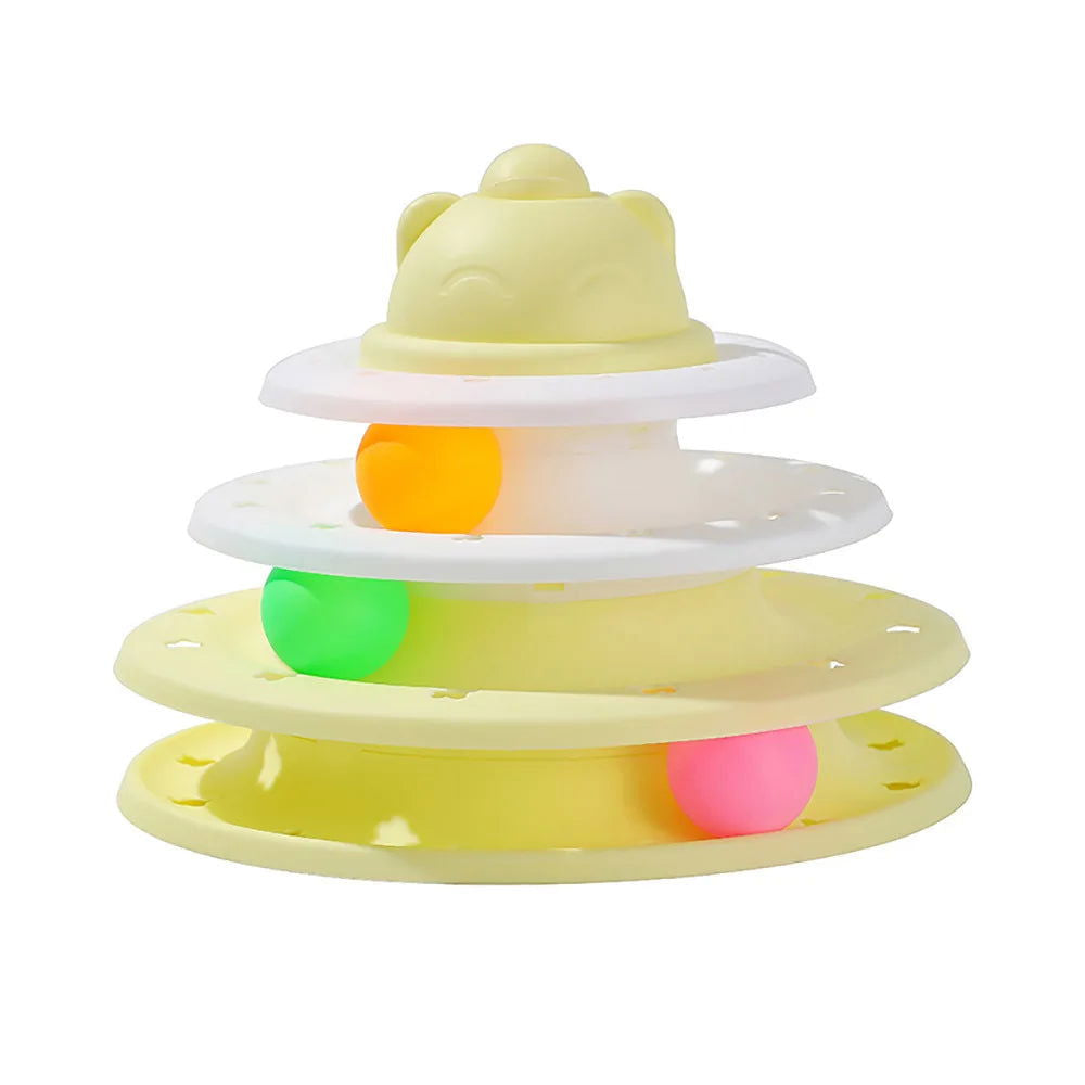 4 Levels Cat Toy Tower Turntable Roller Balls Toys Interactive Intelligence Training Track Puzzle Funny Games Accessories - Slobuy
