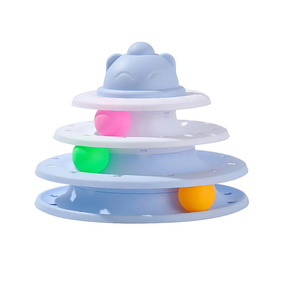 4 Levels Cat Toy Tower Turntable Roller Balls Toys Interactive Intelligence Training Track Puzzle Funny Games Accessories - Slobuy