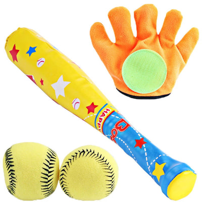 1 Set/4 Pcs ABS Baseball Kit Baseball for Kids Chindren Outdoor Ball Sports 1 Pc Bat, 1 Pc Hoop and Loop Glove, 2 Pcs Baseball - Slobuy