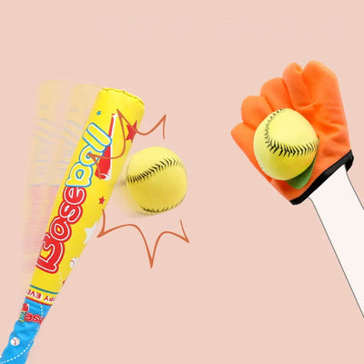 1 Set/4 Pcs ABS Baseball Kit Baseball for Kids Chindren Outdoor Ball Sports 1 Pc Bat, 1 Pc Hoop and Loop Glove, 2 Pcs Baseball - Slobuy