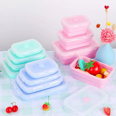 4 Pcs Silicone Collapsible Food Storage Containers with Lids Silicone Lunch Box Bento Box BPA free for Kitchen Pantry - Slobuy