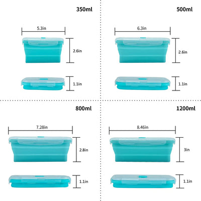 4 Pcs Silicone Collapsible Food Storage Containers with Lids Silicone Lunch Box Bento Box BPA free for Kitchen Pantry - Slobuy