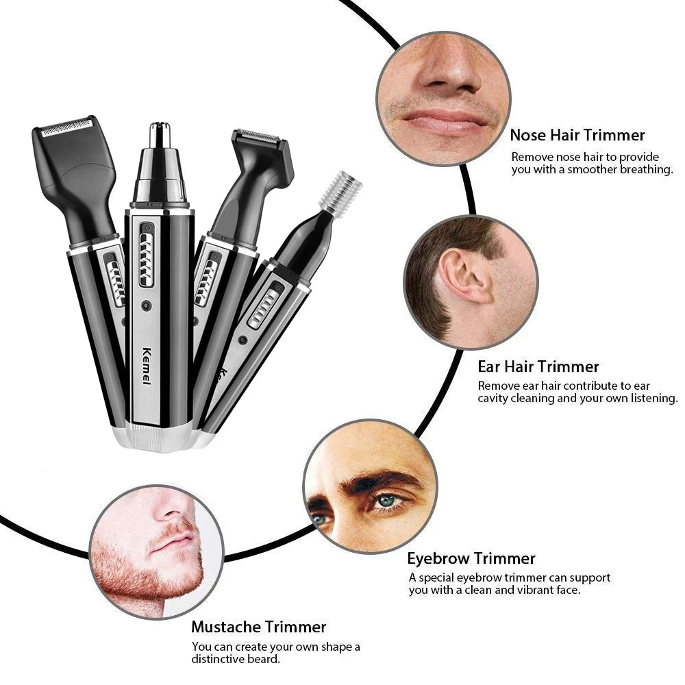 4in1 Rechargeable Nose Trimmer Beard Trimmer for Men Ear Eyebrow Nose Hair Trimmer for Nose and Ear Hair Removal Clean Machine - Slobuy