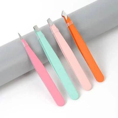 4pcsEyebrow Tweezers, Stainless Steel Eyebrow Tweezers with Leather Casing-Facial Hair, Debris and Ingrown Hair Removal - Slobuy