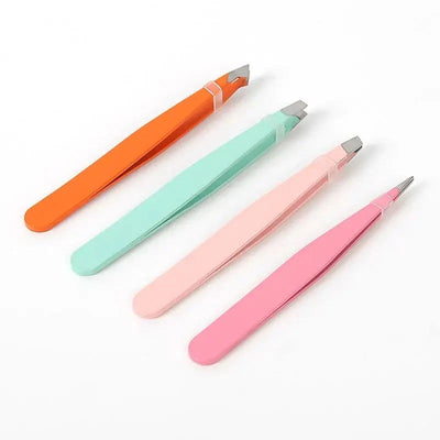 4pcsEyebrow Tweezers, Stainless Steel Eyebrow Tweezers with Leather Casing-Facial Hair, Debris and Ingrown Hair Removal - Slobuy