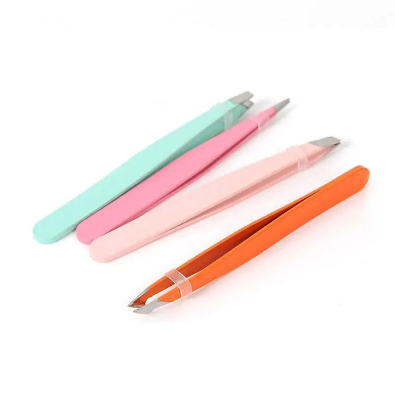 4pcsEyebrow Tweezers, Stainless Steel Eyebrow Tweezers with Leather Casing-Facial Hair, Debris and Ingrown Hair Removal - Slobuy