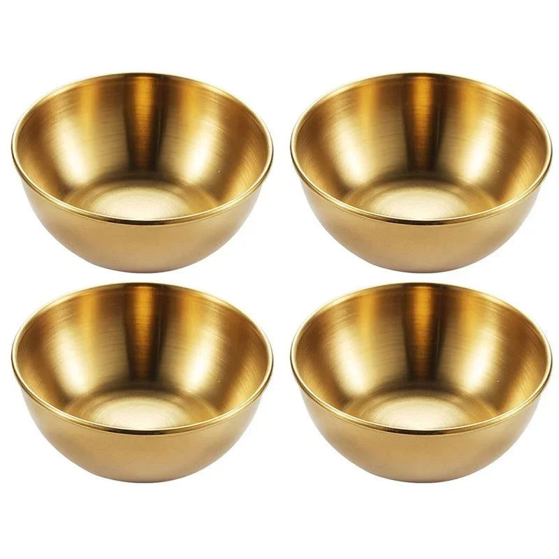 4pcs 2pcs Stainless Steel Golden Sauce Dishes Appetizer Seasoning Serving Dishes Sets Tray Spice Plates Kitchen Tableware - Slobuy
