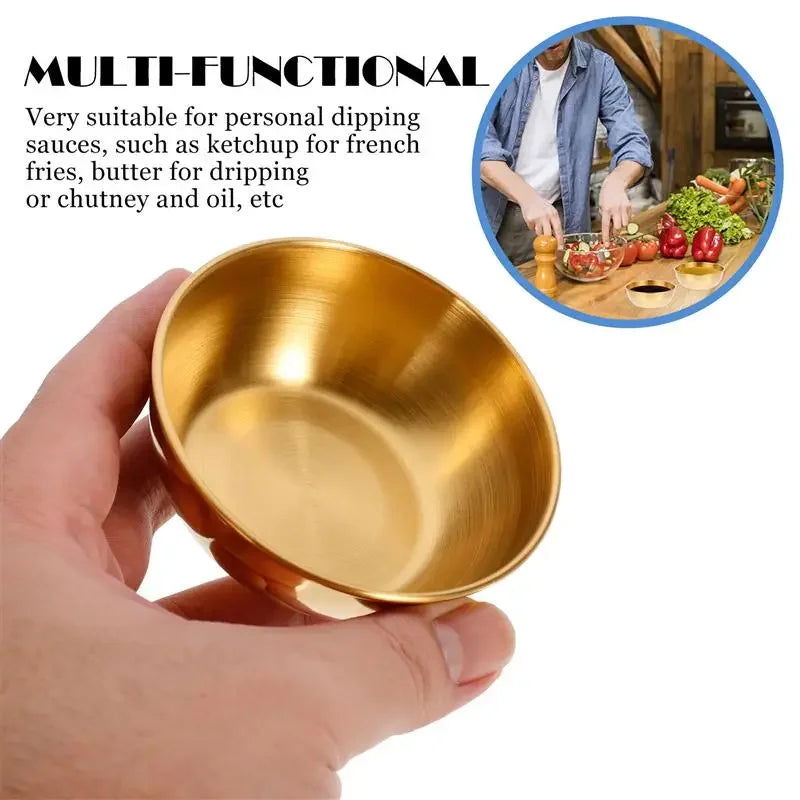 4pcs 2pcs Stainless Steel Golden Sauce Dishes Appetizer Seasoning Serving Dishes Sets Tray Spice Plates Kitchen Tableware - Slobuy