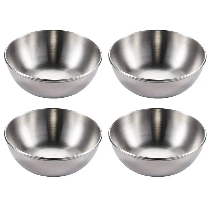 4pcs 2pcs Stainless Steel Golden Sauce Dishes Appetizer Seasoning Serving Dishes Sets Tray Spice Plates Kitchen Tableware - Slobuy
