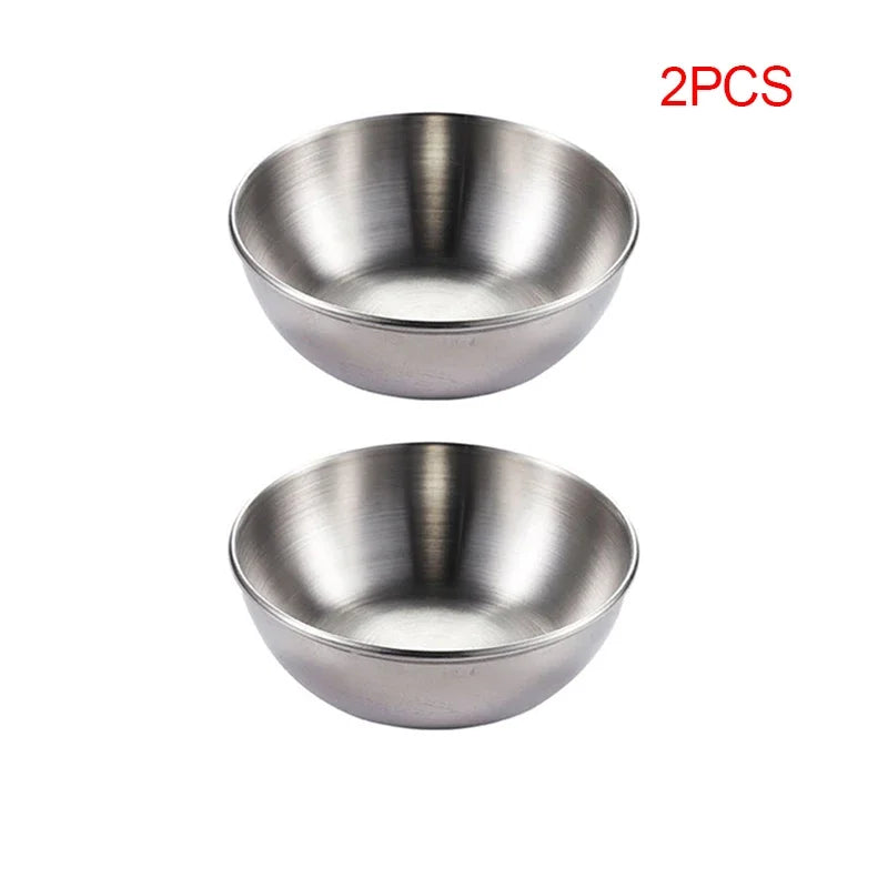 4pcs 2pcs Stainless Steel Golden Sauce Dishes Appetizer Seasoning Serving Dishes Sets Tray Spice Plates Kitchen Tableware - Slobuy