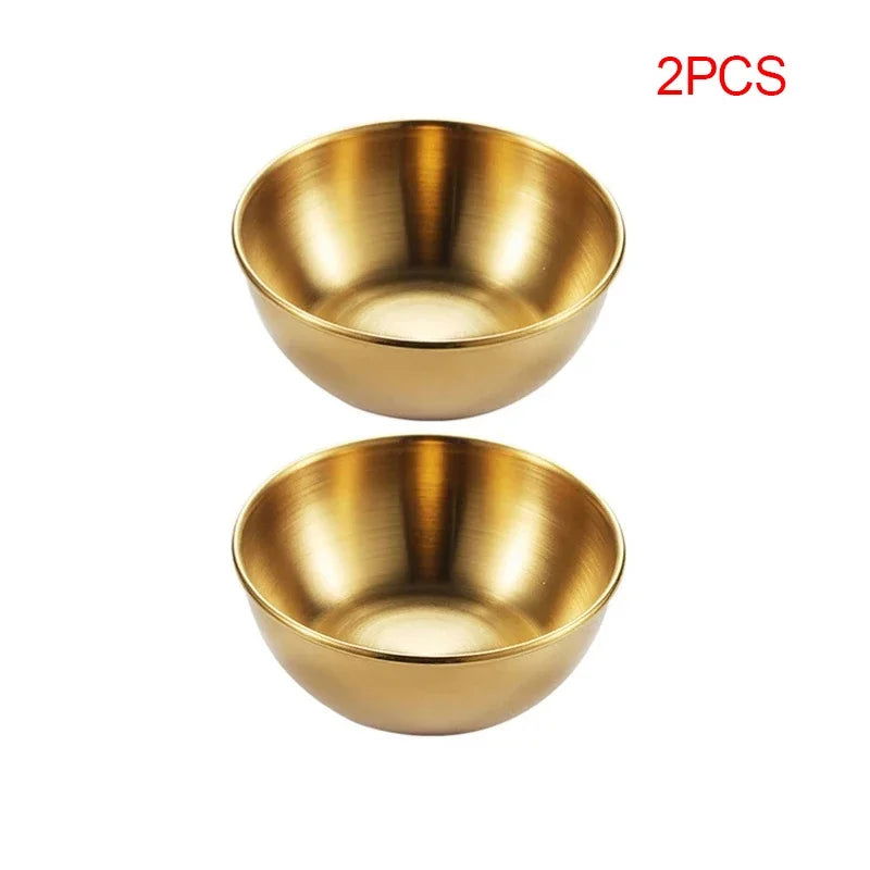 4pcs 2pcs Stainless Steel Golden Sauce Dishes Appetizer Seasoning Serving Dishes Sets Tray Spice Plates Kitchen Tableware - Slobuy