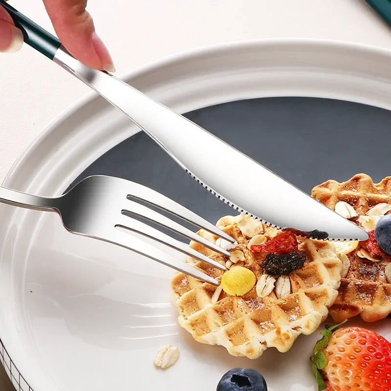 4pcs 304 Tableware Set Portable Cutlery Dinner Stainless Steel Knife Fork Spoon Chopsticks Travel Flatware With Box For New Year - Slobuy