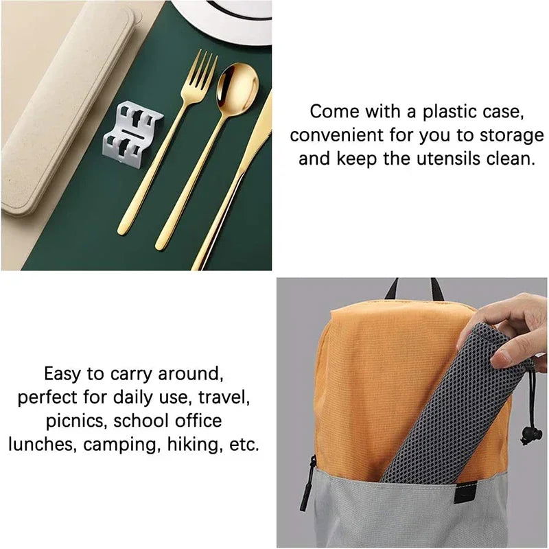 4pcs 304 Tableware Set Portable Cutlery Dinner Stainless Steel Knife Fork Spoon Chopsticks Travel Flatware With Box For New Year - Slobuy