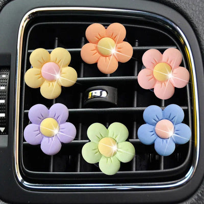 4pcs Car Decorations Cute Cartoon Flowers Car Air Conditioner Air Vent Small Flowers Personalized Interior Decoration Goddess - Slobuy