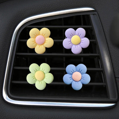 4pcs Car Decorations Cute Cartoon Flowers Car Air Conditioner Air Vent Small Flowers Personalized Interior Decoration Goddess - Slobuy