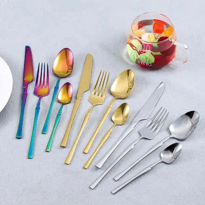 4pcs Cutlery Set Gold Dinnerware Stainless Steel Silverware Knife Fork Spoon Tableware Flatware Set Kitchen Accessories - Slobuy