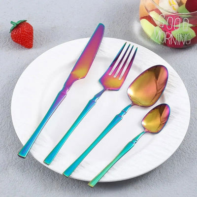 4pcs Cutlery Set Gold Dinnerware Stainless Steel Silverware Knife Fork Spoon Tableware Flatware Set Kitchen Accessories - Slobuy