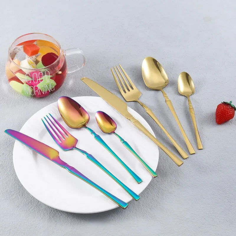 4pcs Cutlery Set Gold Dinnerware Stainless Steel Silverware Knife Fork Spoon Tableware Flatware Set Kitchen Accessories - Slobuy