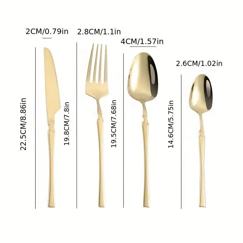 4pcs Cutlery Set Gold Dinnerware Stainless Steel Silverware Knife Fork Spoon Tableware Flatware Set Kitchen Accessories - Slobuy