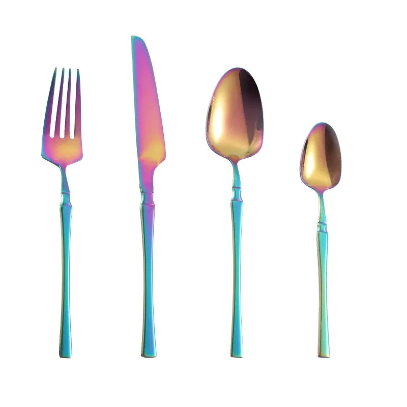 4pcs Cutlery Set Gold Dinnerware Stainless Steel Silverware Knife Fork Spoon Tableware Flatware Set Kitchen Accessories - Slobuy