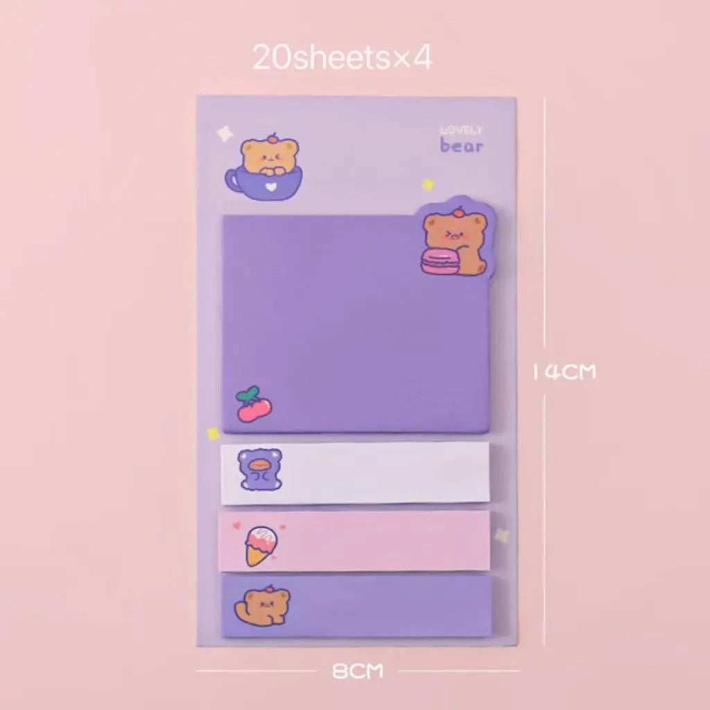 5-Pcs Cartoon Puppy Bear Animal Convenience Sticker Office Sticker Stationery Student Diary Label Paper Purple - Slobuy