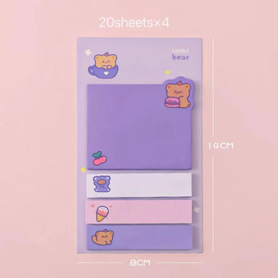 5-Pcs Cartoon Puppy Bear Animal Convenience Sticker Office Sticker Stationery Student Diary Label Paper Purple - Slobuy