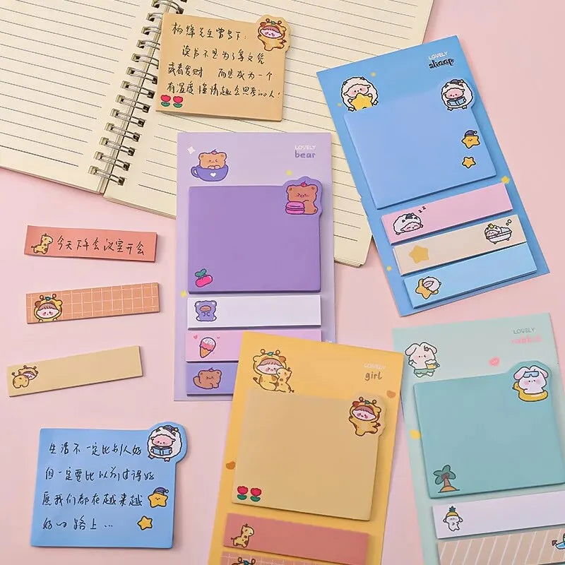 5-Pcs Cartoon Puppy Bear Animal Convenience Sticker Office Sticker Stationery Student Diary Label Paper Purple - Slobuy