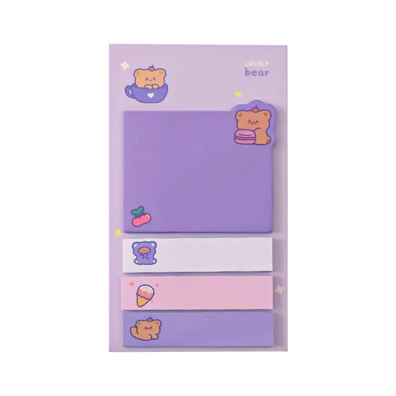 5-Pcs Cartoon Puppy Bear Animal Convenience Sticker Office Sticker Stationery Student Diary Label Paper Purple - Slobuy