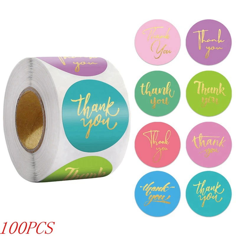 50-500pcs 1inch Blue Thank You Stickers For Envelope Sealing Labels Stationery Supplies Handmade Wedding Gift Decoration Sticker - Slobuy