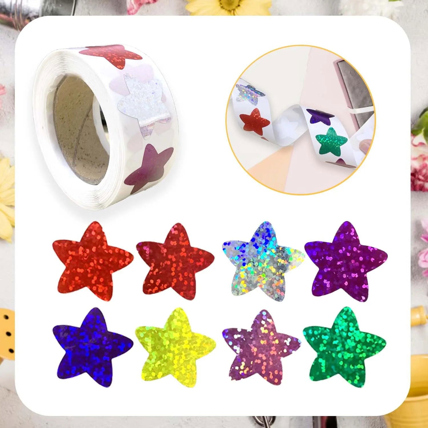 50-500pcs Colorful Star Stickers for Kids Reward School Classroom Adhesive Holographic Star Stickers for Teachers DIY Craft - Slobuy