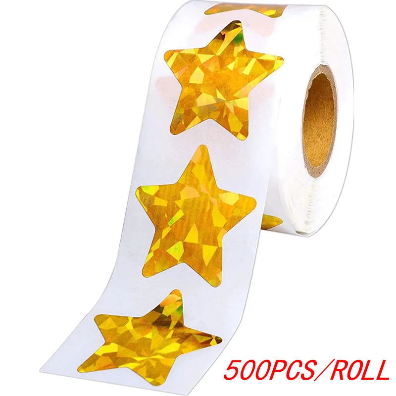 50-500pcs Colorful Star Stickers for Kids Reward School Classroom Adhesive Holographic Star Stickers for Teachers DIY Craft - Slobuy
