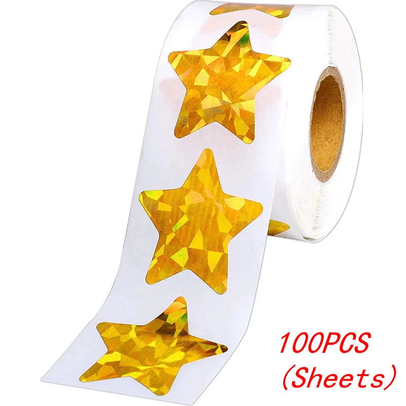 50-500pcs Colorful Star Stickers for Kids Reward School Classroom Adhesive Holographic Star Stickers for Teachers DIY Craft - Slobuy