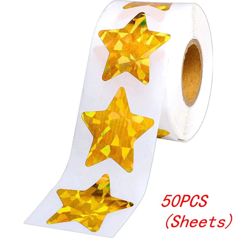50-500pcs Colorful Star Stickers for Kids Reward School Classroom Adhesive Holographic Star Stickers for Teachers DIY Craft - Slobuy