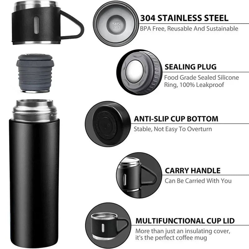 500ML 304 Stainless Steel Vacuum Insulated Bottle Gift Set Office Business Style Coffee Mug Thermos Bottle Portable Flask Carafe - Slobuy