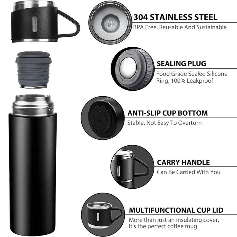 500ML 304 Stainless Steel Vacuum Insulated Bottle Gift Set Office Business Style Coffee Mug Thermos Bottle Portable Flask Carafe - Slobuy