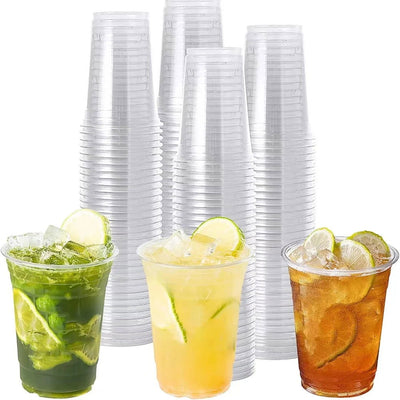 50PCS 16OZ Clear Plastic Cups Flat Lids Disposable Drinking Cups for Party Wedding Drinking Cups Bulk Ice Coffee Milkshakes - Slobuy